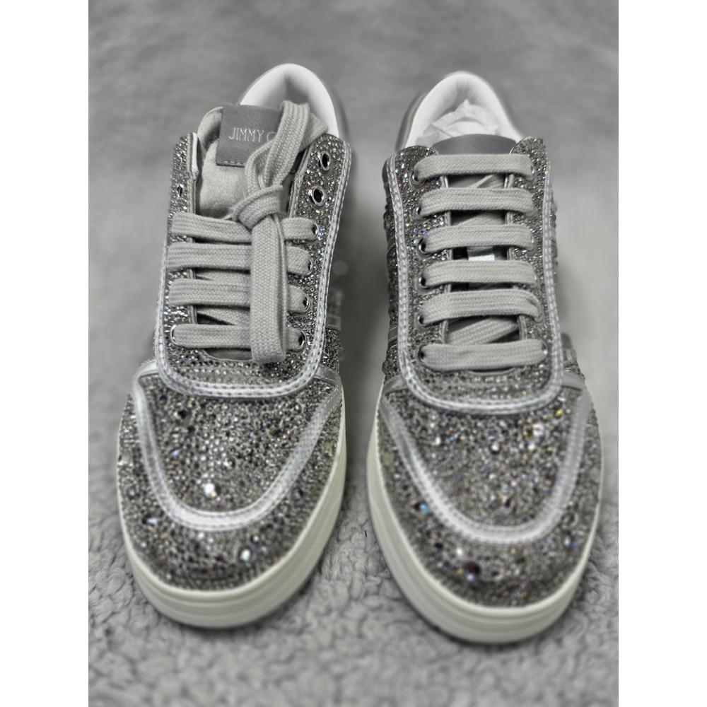 Jimmy Choo Hawaii Crystal Satin & Leather Sneaker‎ Women's EU36.5 US 6.5 - Picture 7 of 16